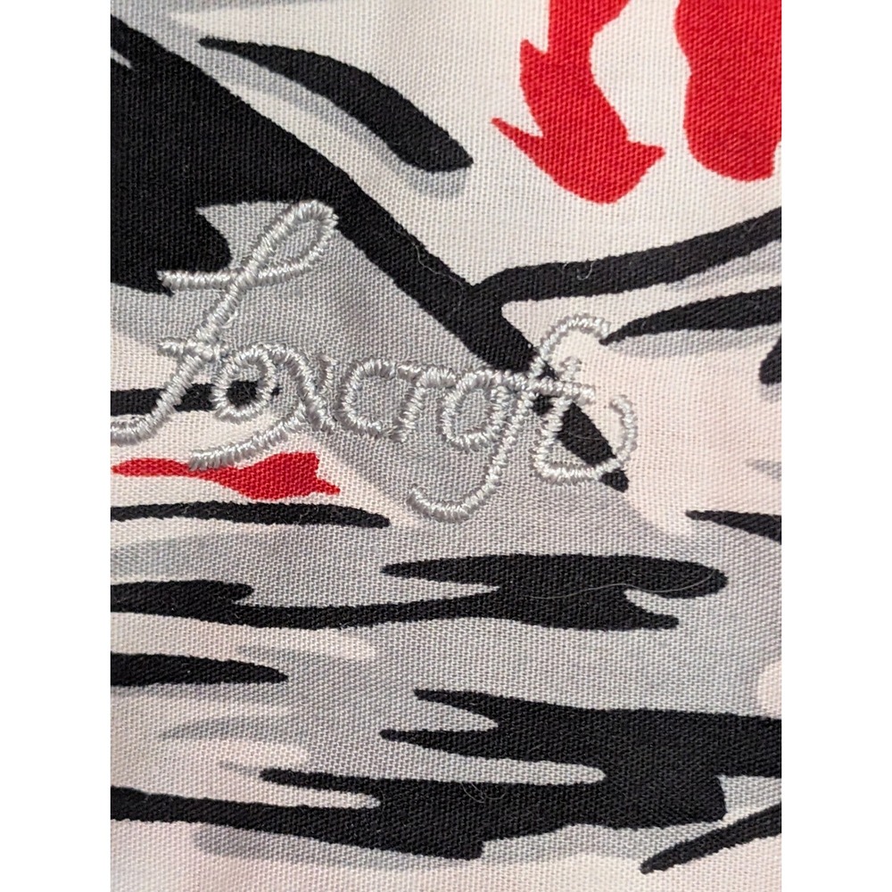 Long Sleeve Button-Up Shirt Floral Abstract Print Red White Black Size 14 - Picture 3 of 8